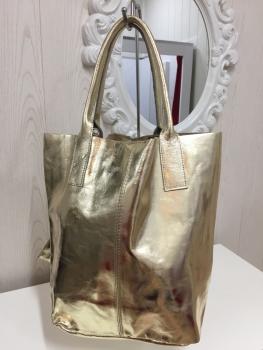 Preview: Damenhandtasche Echt Leder - metallicfarben gold - Made in Italy Preview: G310002